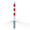 Barrier posts | Steel tube  76 x 2,6 mm | removable, with Euro profile cylinder lock | hot-dip galvanized and white coatedwith three red reflecting stripes | without eyelet